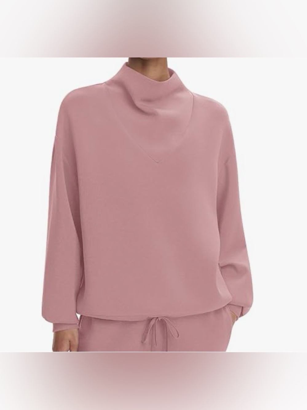 Amoretu Mock Cowl Neck Sweatshirt Lightweight Loose Fit Drop Shoulder Pullover